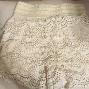 Lace off white shorts